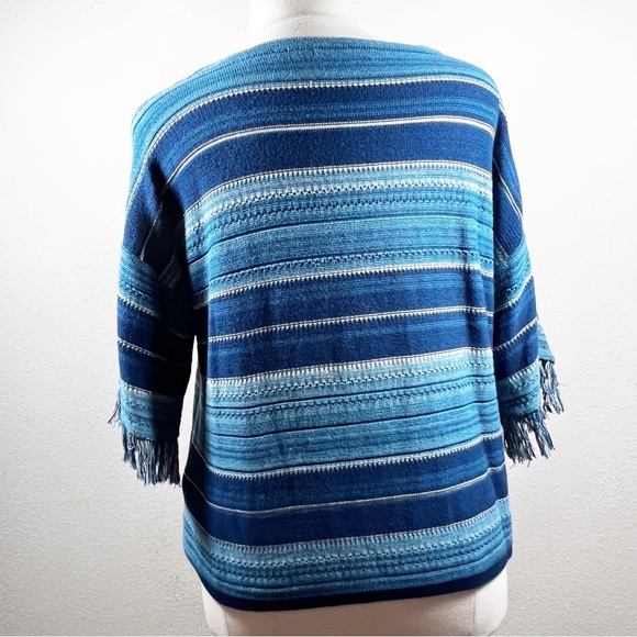 Lauren by Ralph Lauren, striped fringe, trim sleeve, Indian sweater, size L - Picture 7 of 12
